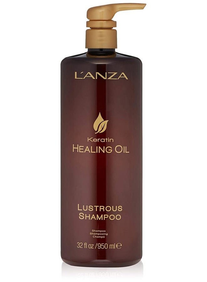 L'anza شامبو كيراتين هيلينغ أويل اللامع، شامبو كيراتين للشعر الجاف التالف، يعزز اللمعان والقوة وصحة الشعر، يصلح التلف ويمنع التجاعيد، خالي من الكبريتات، خالي من القسوة (32 أونصة سائلة) - Image 1