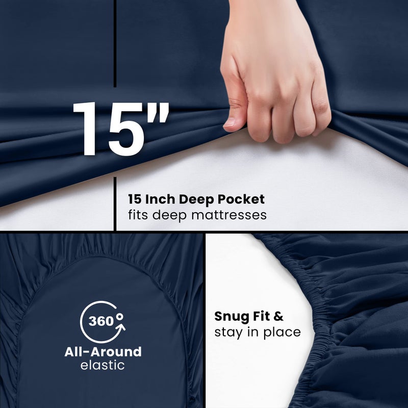 Utopia Bedding Queen Fitted Sheets - Bulk Pack of 6 Bottom Sheets - Soft Brushed Microfiber - Deep Pockets - Shrinkage & Fade Resistant - Easy Care (Navy) - Image 3