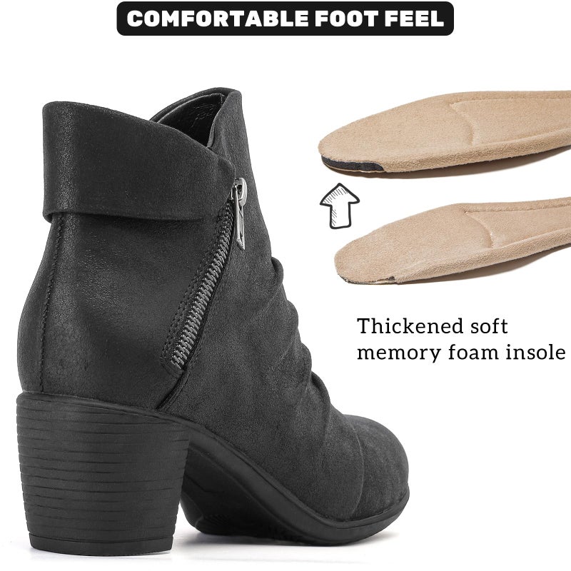 Ruiee Ankle Boots for Women Chunky Heeled Booties Fashion Comfort Round Close Toe Low Mid Heel Winter Fall Ladies Short Boots. 240303 Black BMF Size9.5 - Image 4