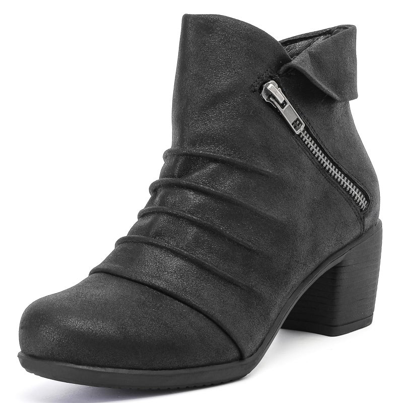 Ruiee Ankle Boots for Women Chunky Heeled Booties Fashion Comfort Round Close Toe Low Mid Heel Winter Fall Ladies Short Boots. 240303 Black BMF Size9.5 - Image 1