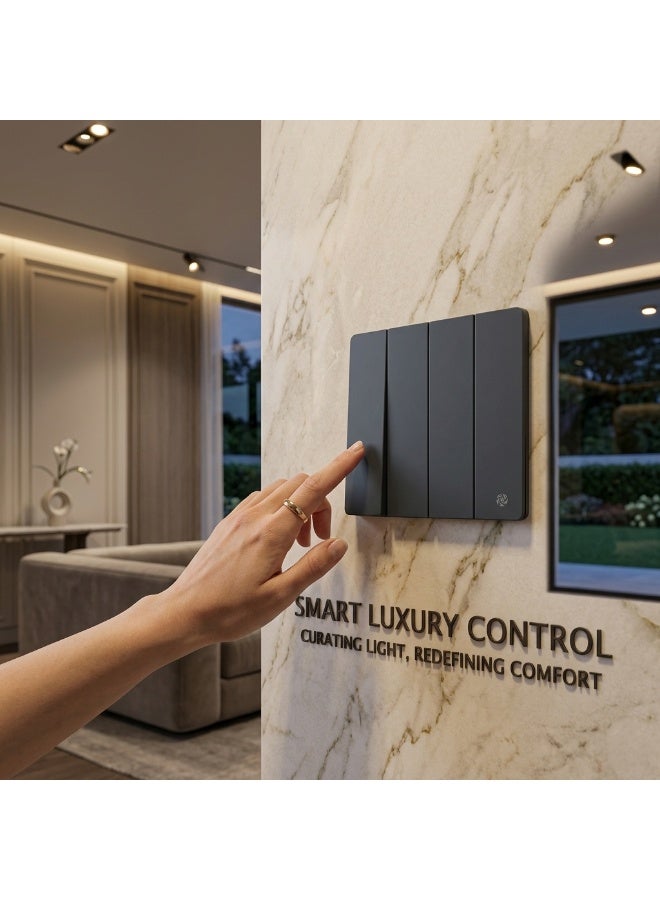 Alfriday Luxury 4-Gang 2-Way Light Switch, 16A 250V Modern Matte Grey Wall Switch, Screwless Designer Residential Light Control for Living Room, Master Suite & Office, 8.5 x 8.8 cm Slim Design - Image 2