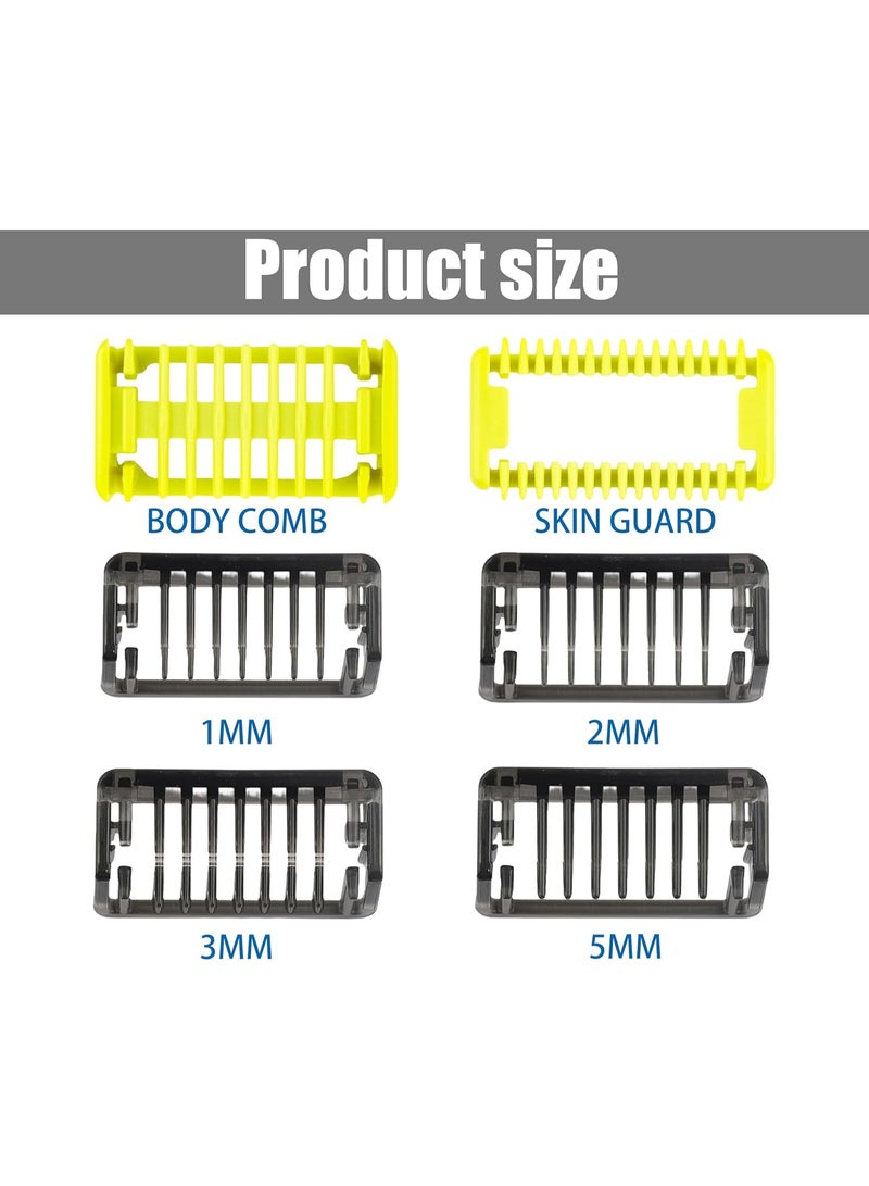 FAYET 7 PCS Replacement Guide Combs Set for Philips OneBlade QP25XX/QP26XX/QP65XX/QP66XX Series, 1/2/3/5 MM Beard Trimmer Guards, 3 MM Body Comb & Skin Protector Attachments - Image 2