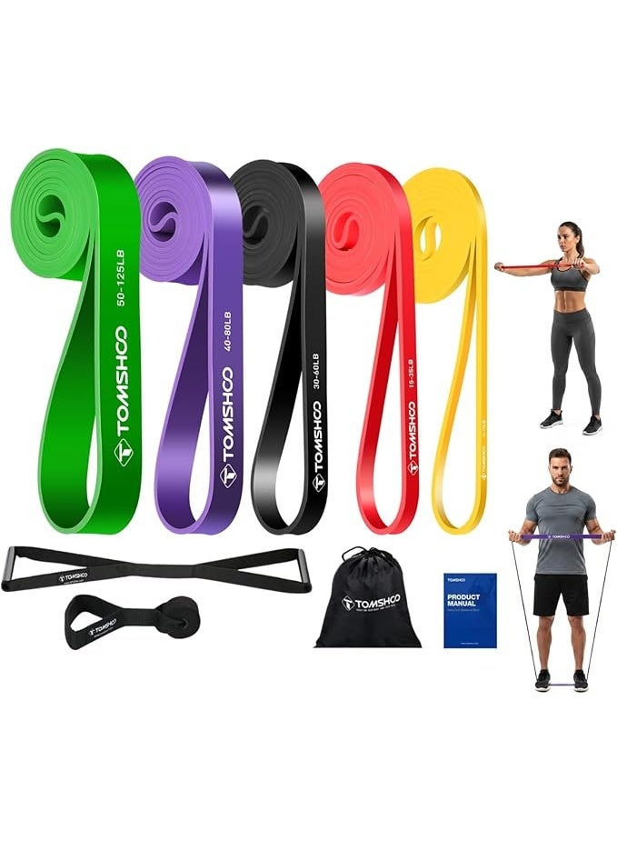 TOMSHOO 5 Packs Pull up Assist Bands, Resistance Bands with Straps Handles and Door Anchor, Stretch Bands,Exercise Bands with Guide for Fitness - Image 1