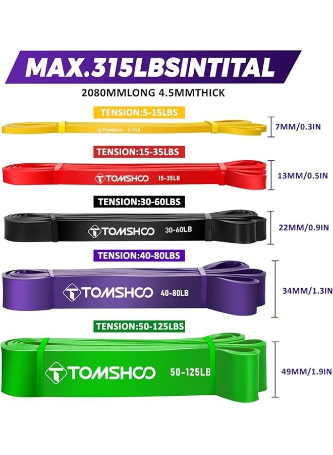TOMSHOO 5 Packs Pull up Assist Bands, Resistance Bands with Straps Handles and Door Anchor, Stretch Bands,Exercise Bands with Guide for Fitness - Image 4