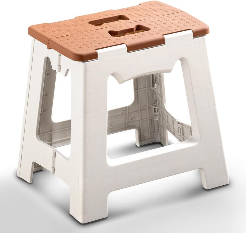 Jukmen Folding Step Stool Foldable Foot Stool with 9 Inch Height Holds Up to 330 lbs Lightweight Plastic Foldable Step Stool for Kids Kitchen Bathroom Living Room Brown