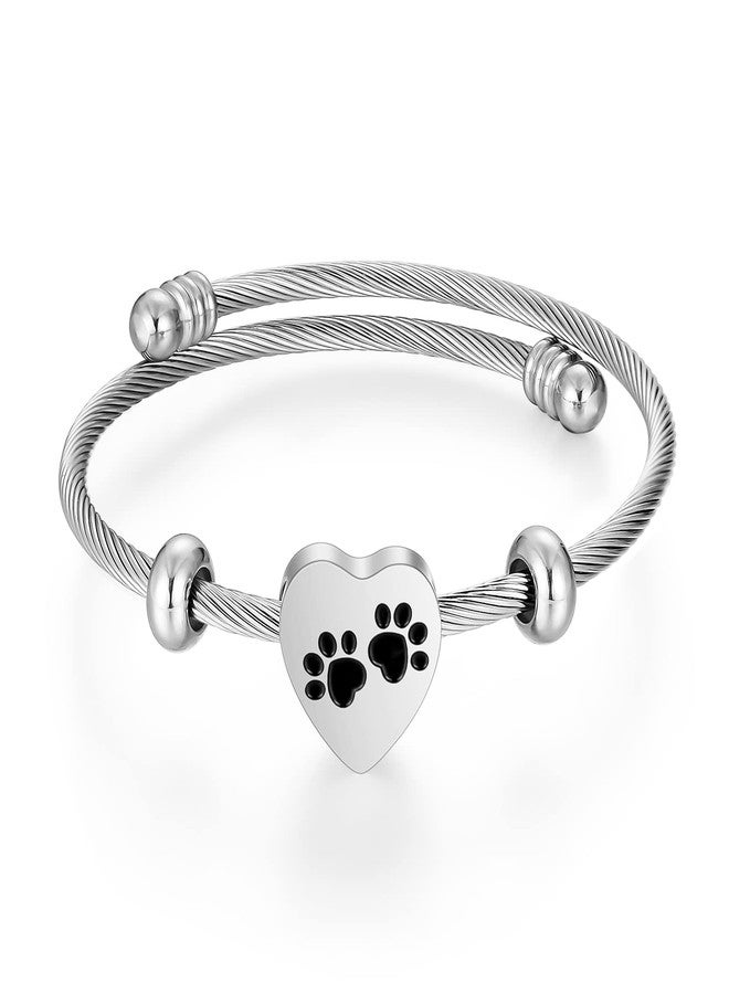 abooxiu Stainless Steel Cremation Bracelet, Heart Ashes Holder with Paw Print, Memorial Urn Bracelet for Cat Dog - Image 1