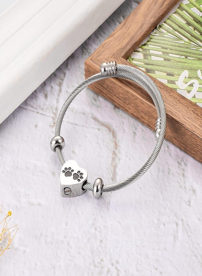 abooxiu Stainless Steel Cremation Bracelet, Heart Ashes Holder with Paw Print, Memorial Urn Bracelet for Cat Dog - Image 3