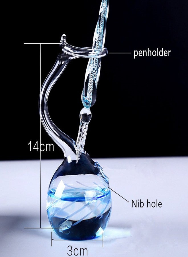 Earlyred Calligraphy Pen Set Handmade Glass Dip Pen Holder Crystal Drip Fountain Pen Writing Signatures Pen Ink Washing Inkwell Pen Decoration Office Student Gift Blue (Not Ink) - Image 5