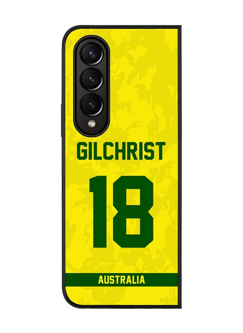 Rugged Black Edge Case for Samsung Galaxy Z Fold4, Slim fit Soft Case Flexible thin Cover - Player Name - Adam Gilchrist, Jersey Number- 18