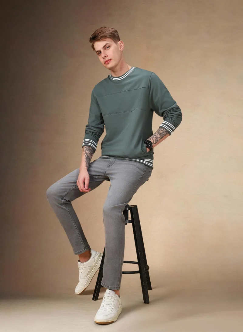 Dennis Lingo Men's Olive Polyester Blend Solid Regular Fit Sweatshirt