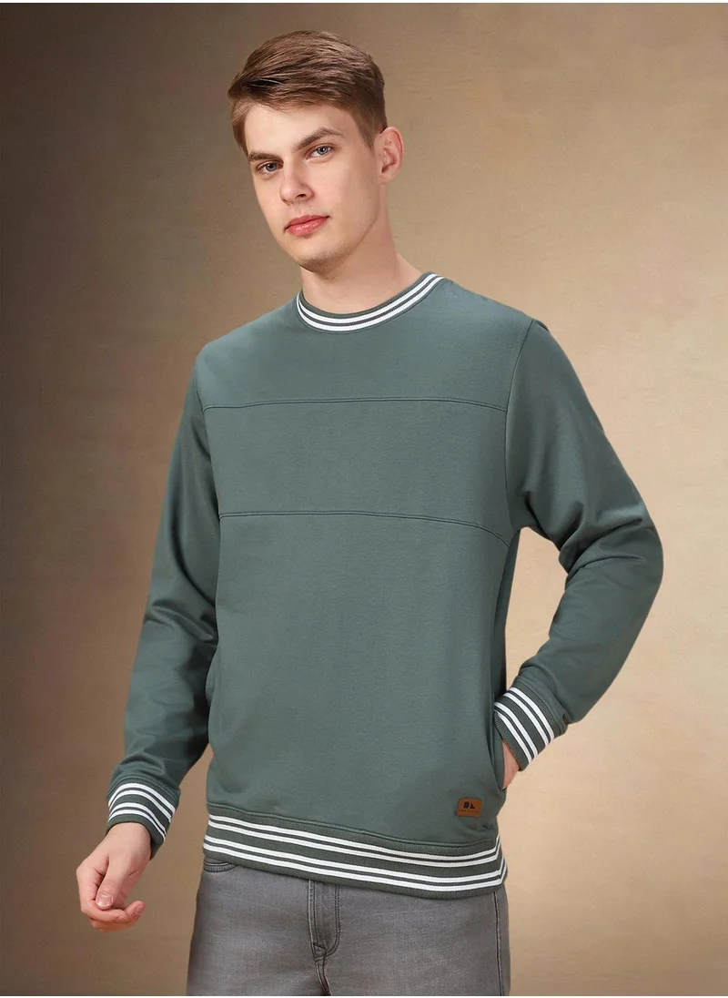 دينيس لينغو Men's Olive Polyester Blend Solid Regular Fit Sweatshirt