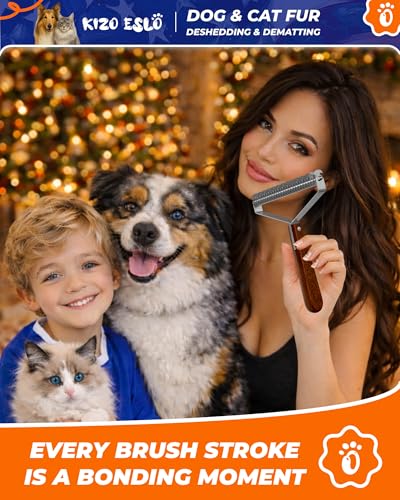 KIZO ESLO Over-Sized 2-Sided Dog Brush For Shedding Undercoat Rake for Dogs & Cats & Horses, Remove Mats, Dematting Comb,Gentle Grooming Brush for German Shepherds Medium to Long-Haired Pets(African Padauk) - Image 2