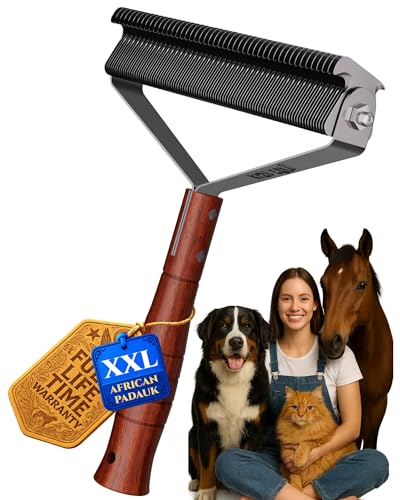 KIZO ESLO Over-Sized 2-Sided Dog Brush For Shedding Undercoat Rake for Dogs & Cats & Horses, Remove Mats, Dematting Comb,Gentle Grooming Brush for German Shepherds Medium to Long-Haired Pets(African Padauk) - Image 1