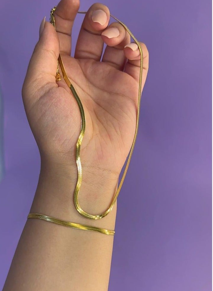 snake chain set pure stainless steel gold plated (necklace-bracelet) gold\  - Image 2