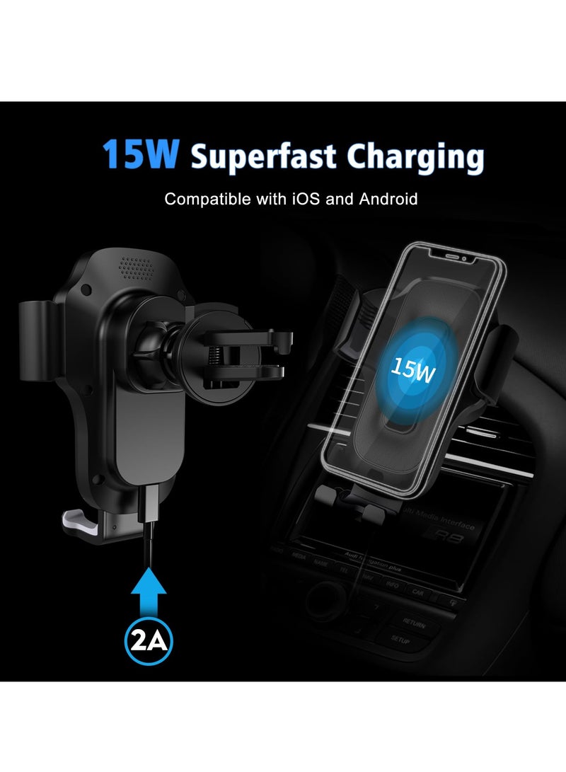KASTWAVE 15W Fast Wireless Car Charger with Auto Clamping - Electric Sensor Air Vent Mount for iPhone 15/14/13/12/11 and Samsung Galaxy S23/S22/S21/S20 - Image 3