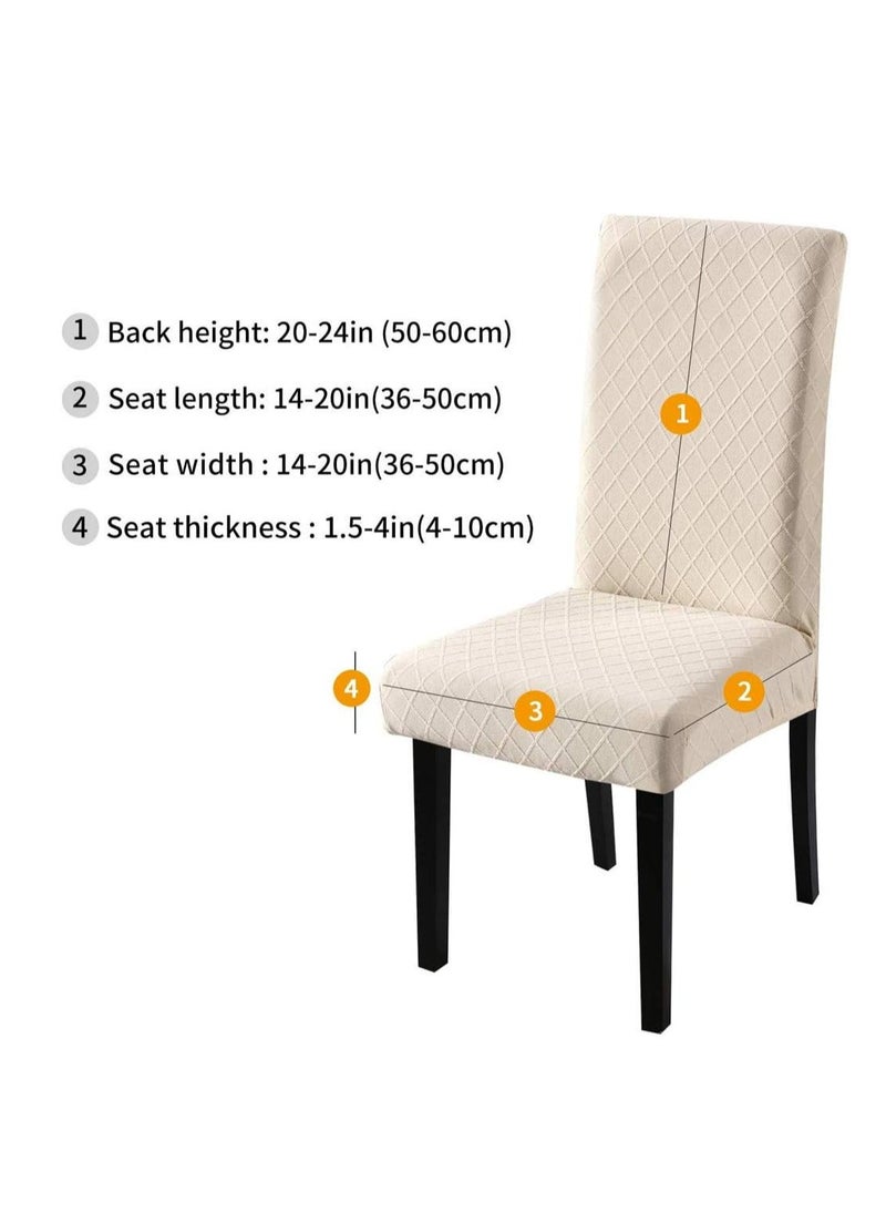 DUNISO - Pack of 6 Stretch Dining Chair Polyester Fabric Slipcovers Jacquard One-piece Chair Washable Removable Chair Slipcover Dining Chair Protector Cover (Beige) - Image 1