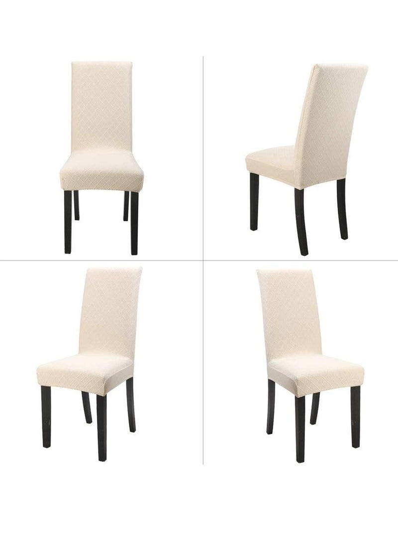 DUNISO - Pack of 6 Stretch Dining Chair Polyester Fabric Slipcovers Jacquard One-piece Chair Washable Removable Chair Slipcover Dining Chair Protector Cover (Beige) - Image 1