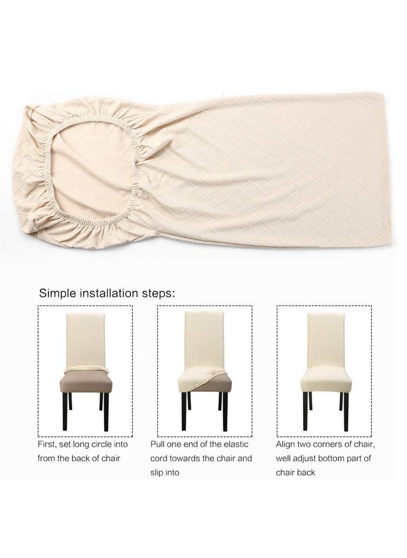 DUNISO - Pack of 6 Stretch Dining Chair Polyester Fabric Slipcovers Jacquard One-piece Chair Washable Removable Chair Slipcover Dining Chair Protector Cover (Beige) - Image 1