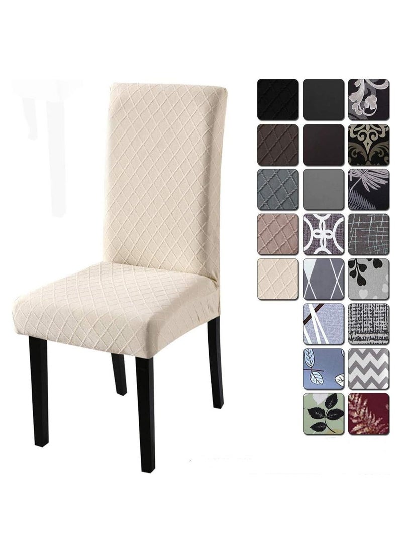 DUNISO - Pack of 6 Stretch Dining Chair Polyester Fabric Slipcovers Jacquard One-piece Chair Washable Removable Chair Slipcover Dining Chair Protector Cover (Beige) - Image 1