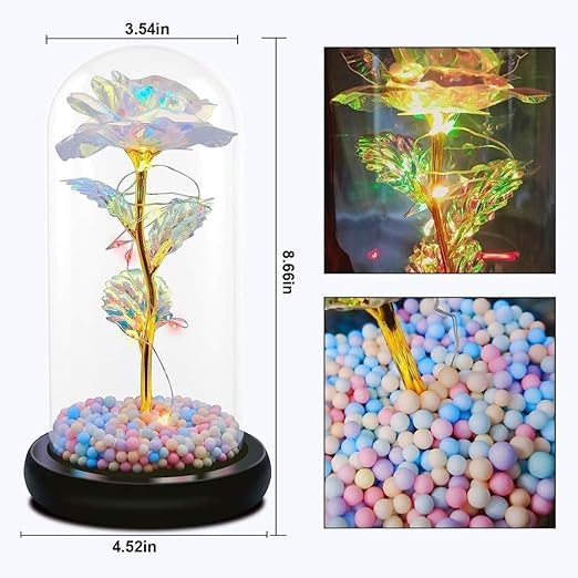 SAPRA Galaxy Rose LED Light Iridescent Forever Rose in Glass Dome Romantic Perfect for Christmas Valentines Day Anniversary Birthday and Home Dcor Thermocol Goli - Image 2