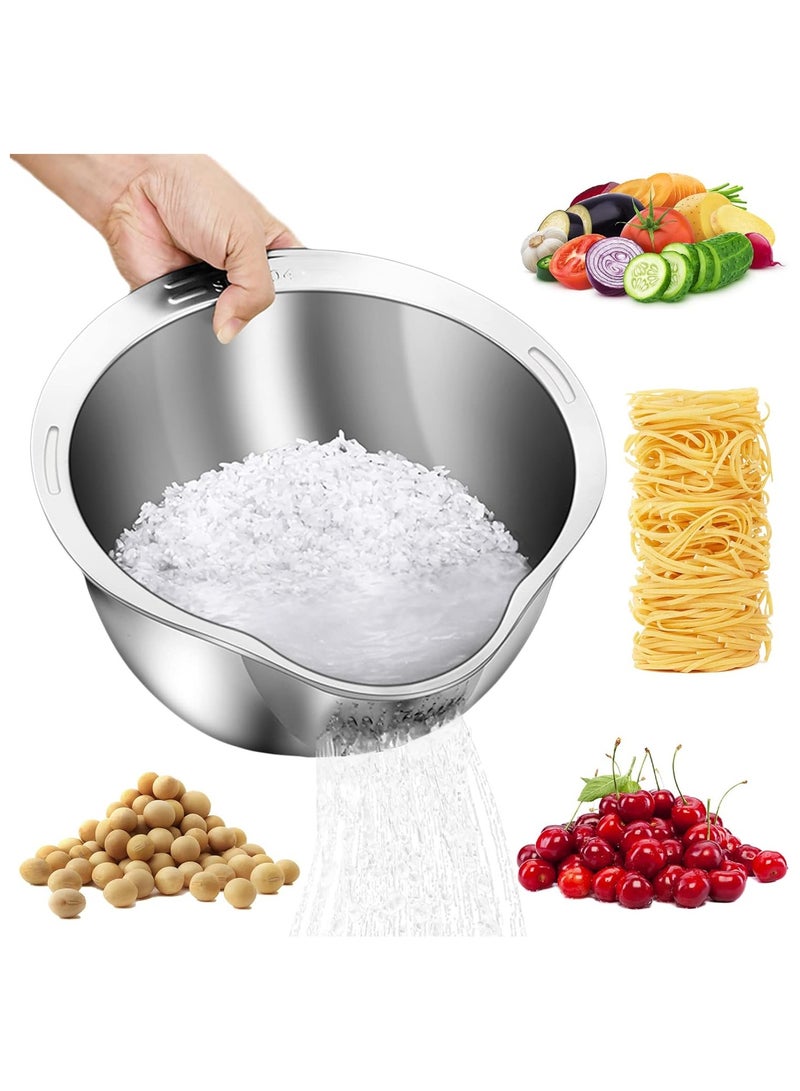 ADAK 304 Stainless Steel Rice Washing Bowl, Large Vegetable Strainer with Side Filter & Inclined Mesh Design, Multi-Purpose for Fruits, Vegetables, and Rice - Image 1