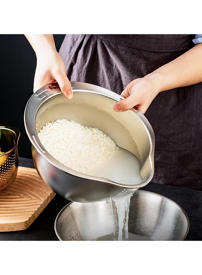 ADAK 304 Stainless Steel Rice Washing Bowl, Large Vegetable Strainer with Side Filter & Inclined Mesh Design, Multi-Purpose for Fruits, Vegetables, and Rice - Image 3