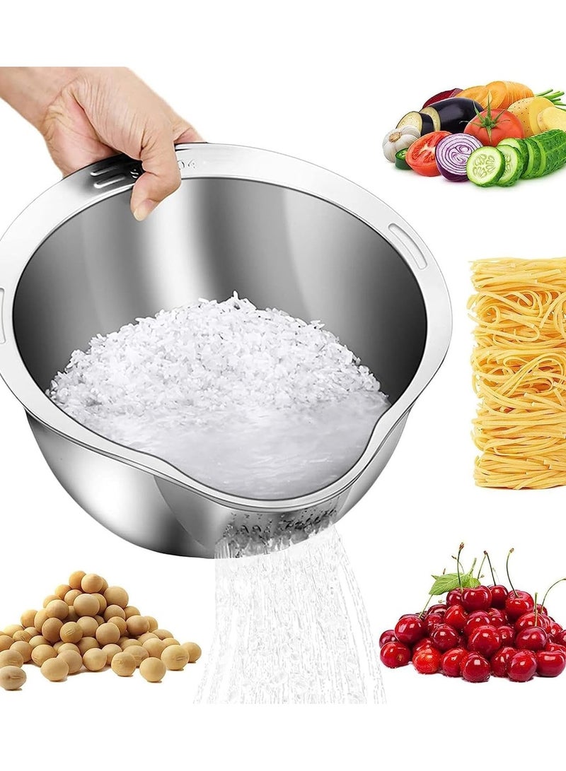 ADAK 304 Stainless Steel Rice Washing Bowl, Large Vegetable Strainer with Side Filter & Inclined Mesh Design, Multi-Purpose for Fruits, Vegetables, and Rice - Image 4
