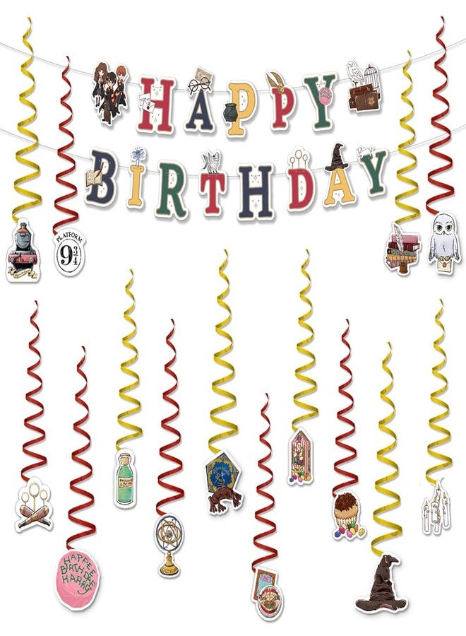 ConQuest Journals Harry Potter Birthday Party Garland & Hanging Decorations Set, Wizarding World HAPPY BIRTHDAY Banner (72"), 14 Hanging Decor Pieces, Kids Birthday Party Supplies, Officially Licensed - Image 1