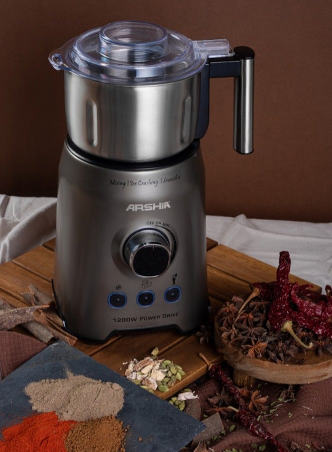 Arshia Blender with Grinder – 1200W Power – Glass Jar & Stainless Steel Bowl - Image 3