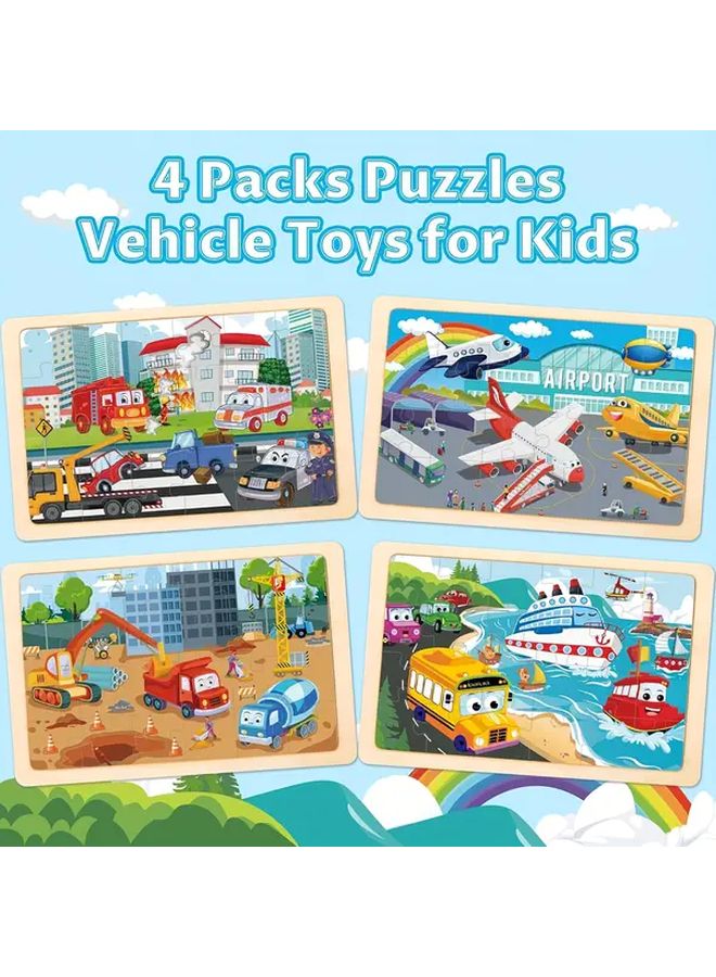 4pcs Wooden Jigsaw Puzzles For Kids Educational Toy With Airplane Bus Car Ship - Image 5