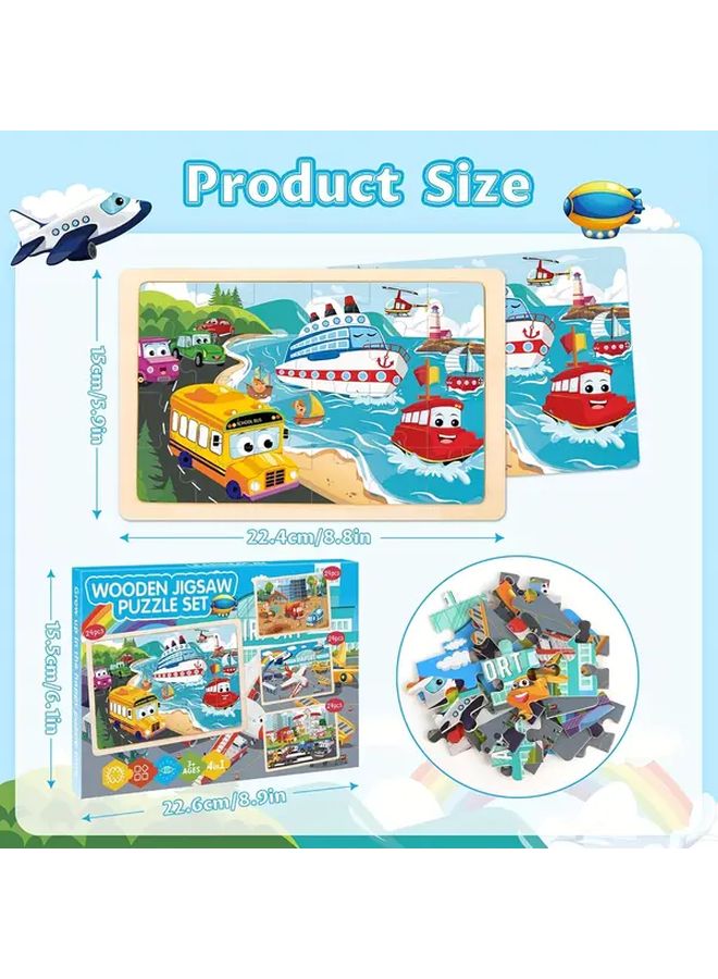 4pcs Wooden Jigsaw Puzzles For Kids Educational Toy With Airplane Bus Car Ship - Image 3