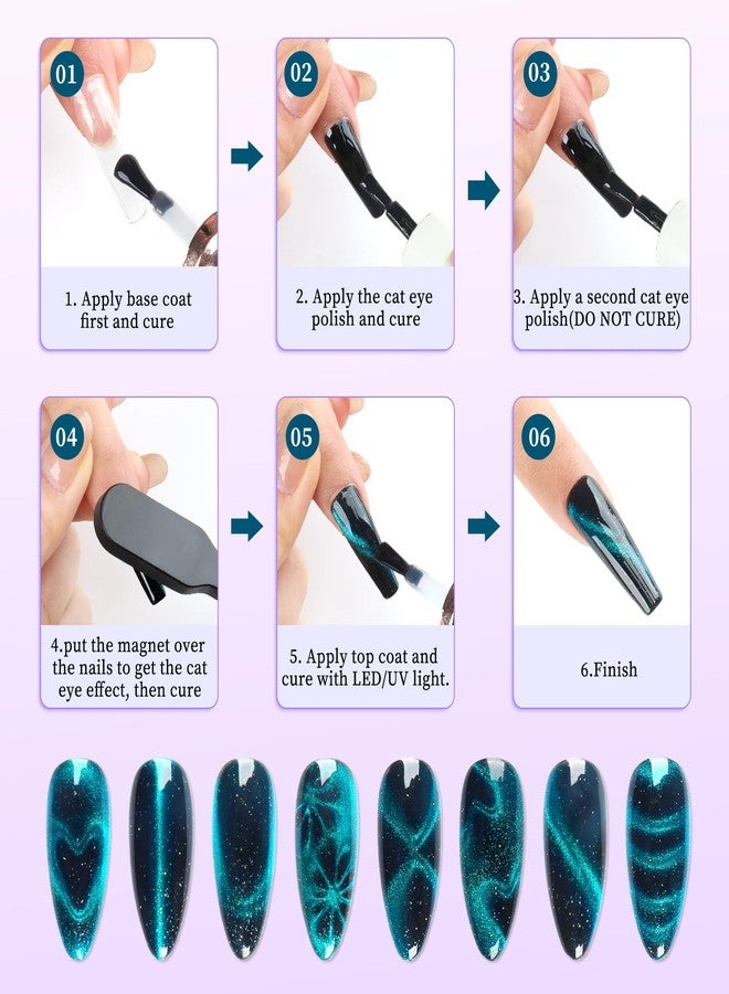 heemeei 12pcs Cat Eye Magnet for Nails, 6 In 1 Multifunction 9pcs Stripe Plates Pen Wand for Cat Eye Gel Polish 3d Nail Art Salon or Diy (Black) - Image 5