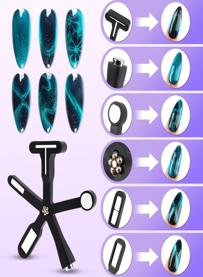 heemeei 12pcs Cat Eye Magnet for Nails, 6 In 1 Multifunction 9pcs Stripe Plates Pen Wand for Cat Eye Gel Polish 3d Nail Art Salon or Diy (Black) - Image 3