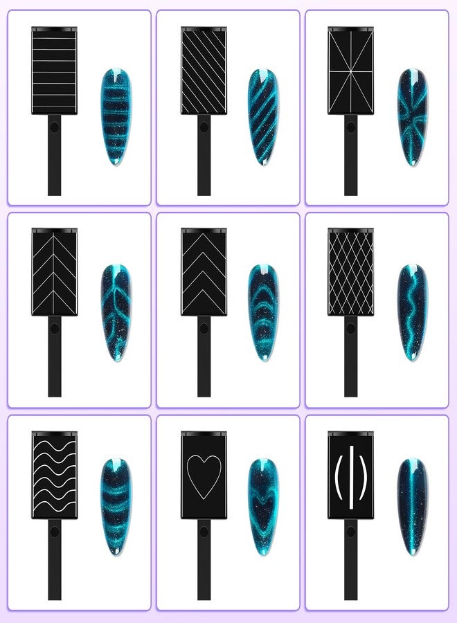 heemeei 12pcs Cat Eye Magnet for Nails, 6 In 1 Multifunction 9pcs Stripe Plates Pen Wand for Cat Eye Gel Polish 3d Nail Art Salon or Diy (Black) - Image 4