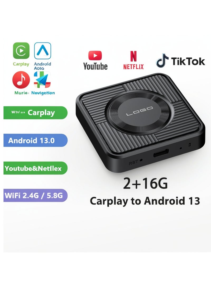 Generic Wireless Android 13 CarPlay, supports YouTube, TikTok, etc. Wired CarPlay to Wireless Android Box – AIBox Smart CarPlay Box. AI Box CarPlay 3-in-1 Wireless AI Box, Plug & Play.  - Image 1
