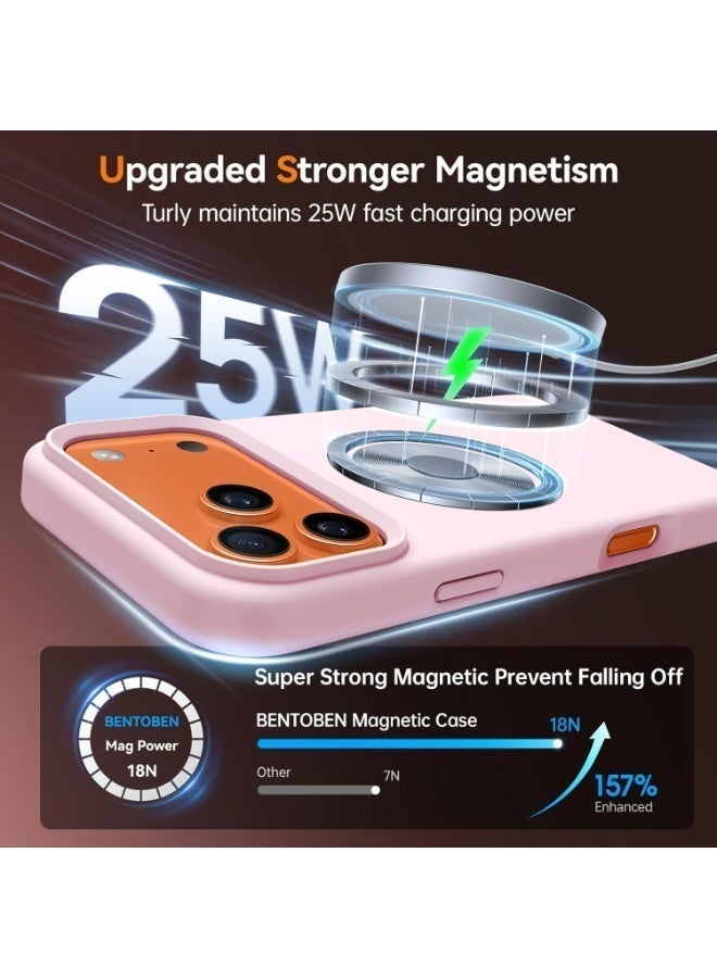 غطاء سيليكون سائل مخصص لهاتف iPhone 17 Pro Max، متوافق مع خاصية MagSafe، مقاوم للصدمات، لا يظهر البصمات ولا يصفر مع الوقت، باللون الوردي - Image 4