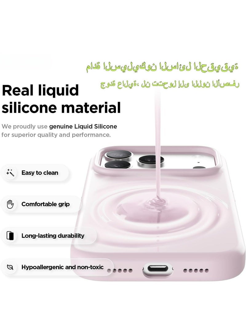 غطاء سيليكون سائل مخصص لهاتف iPhone 17 Pro Max، متوافق مع خاصية MagSafe، مقاوم للصدمات، لا يظهر البصمات ولا يصفر مع الوقت، باللون الوردي - Image 2