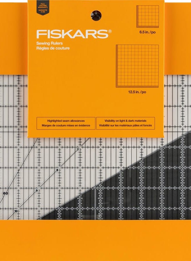 Fiskars ® Square Sewing Ruler Set, (6.5 in. x 6.5 in, 12.5 in. x 12.5 in, 2 Pieces) - Image 1