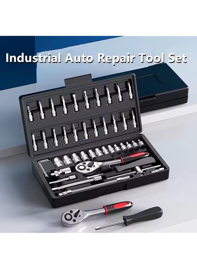 promass Auto Mechanics Tool Set 46 PCS - Socket Ratchet Torque Wrench Extension Bar Drill Bits Automobiles Repair - Socket Spanner Set With Box Car Repair Tool Kit - Image 2
