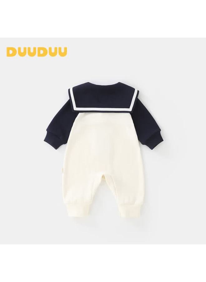Duuduu Baby Clothes Navy Collar Romper Uni Infant Bodysuit Newborn Seamless Outdoor Crawling Suit Bear 73cm - Image 2