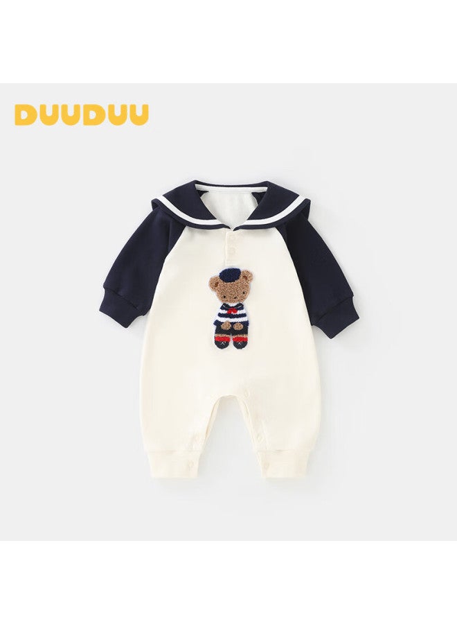 Duuduu Baby Clothes Navy Collar Romper Uni Infant Bodysuit Newborn Seamless Outdoor Crawling Suit Bear 73cm - Image 1