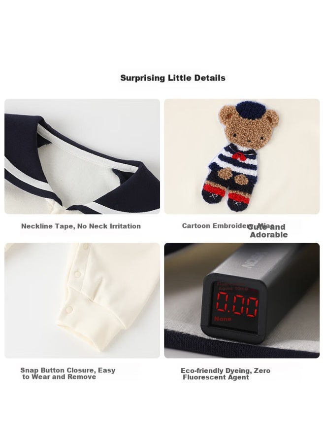 Duuduu Baby Clothes Navy Collar Romper Uni Infant Bodysuit Newborn Seamless Outdoor Crawling Suit Bear 73cm - Image 3