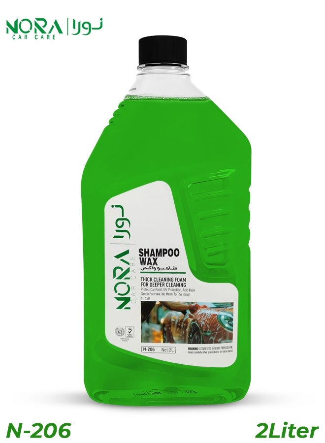 NORA 2L Green Car Wash Shampoo Wax (N-206) - pH Balanced, Thick Foaming, Colour Safe Formula for Deep Cleaning & Glossy, Just-Waxed Shine. Protects Car Paint & Boosts Wax Protection in One Step. - Image 1