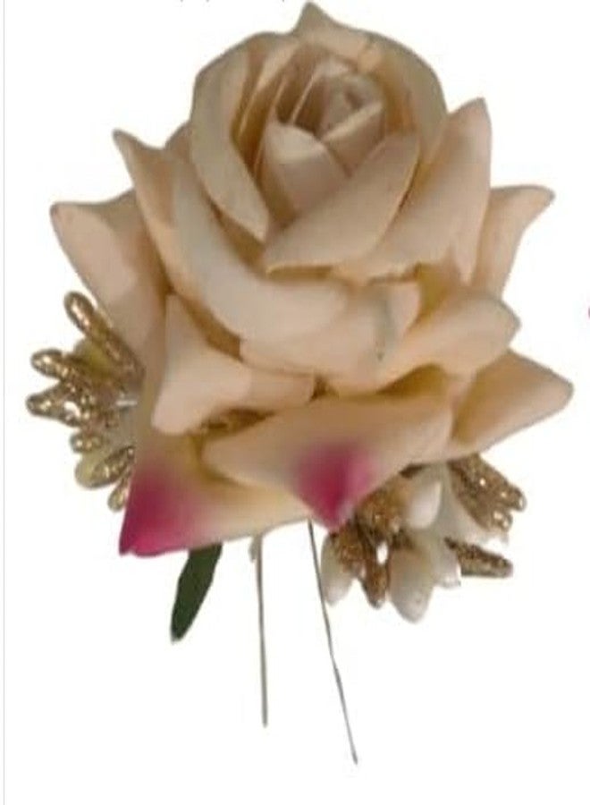 NOORINA Stylish Rose Artificial Flowers Bun Juda U Pins & Clips for Style & Decoration Bridal Brooch & Braid for Hairstyle of Bride, Wedding & Party For Women & Girls (Pack Of - 12) - Image 5