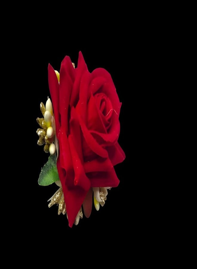 NOORINA Stylish Rose Artificial Flowers Bun Juda U Pins & Clips for Style & Decoration Bridal Brooch & Braid for Hairstyle of Bride, Wedding & Party For Women & Girls (Pack Of - 12) - Image 3