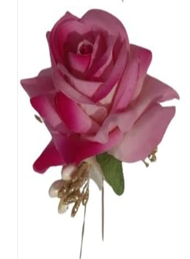 NOORINA Stylish Rose Artificial Flowers Bun Juda U Pins & Clips for Style & Decoration Bridal Brooch & Braid for Hairstyle of Bride, Wedding & Party For Women & Girls (Pack Of - 12) - Image 4