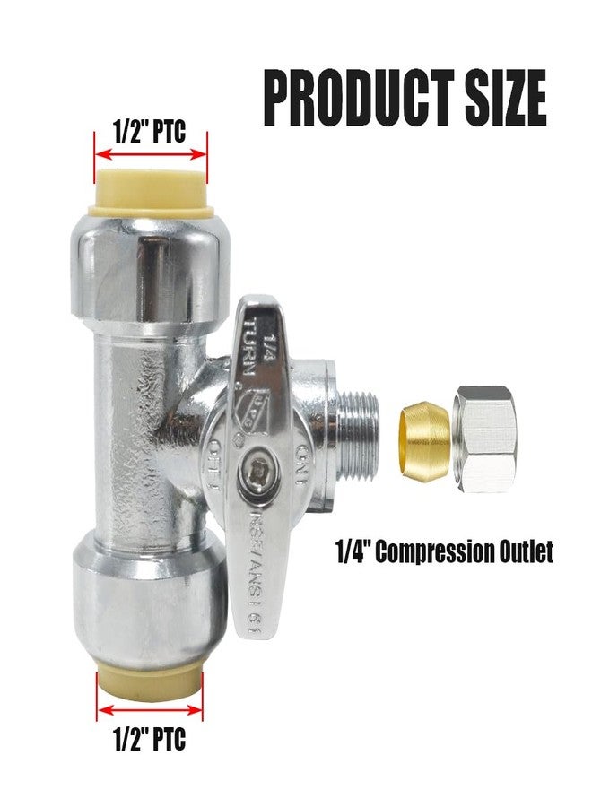 TT FLEX Service Tee Stop Valve, 1/2 Inch x 1/2 Inch x 1/4 Inch, 1/4 Turn, Compression Service Stop Fitting, Water Valve Shut Off, Push-to-Connect, PEX, Copper, CPVC, PE-RT - Image 2