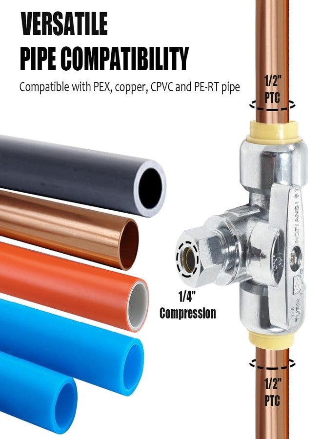 TT FLEX Service Tee Stop Valve, 1/2 Inch x 1/2 Inch x 1/4 Inch, 1/4 Turn, Compression Service Stop Fitting, Water Valve Shut Off, Push-to-Connect, PEX, Copper, CPVC, PE-RT - Image 4