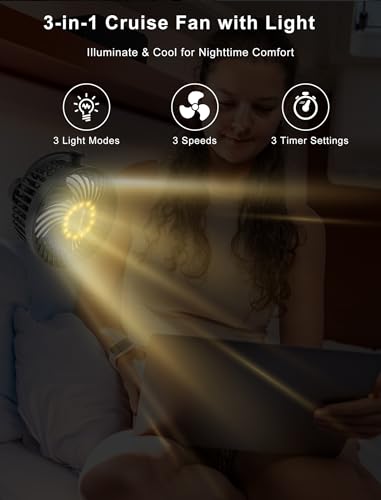 MAGOLFIN Magnetic Cruise Ship Approved Fan, 12000mAh Battery Operated Travel Fan with 5 Speeds, LED Lantern, Timer, Magnetically Sticks on Cabin Ceilings and Walls, Cruise Essentials 2026 - Image 4