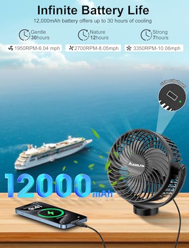 MAGOLFIN Magnetic Cruise Ship Approved Fan, 12000mAh Battery Operated Travel Fan with 5 Speeds, LED Lantern, Timer, Magnetically Sticks on Cabin Ceilings and Walls, Cruise Essentials 2026 - Image 2